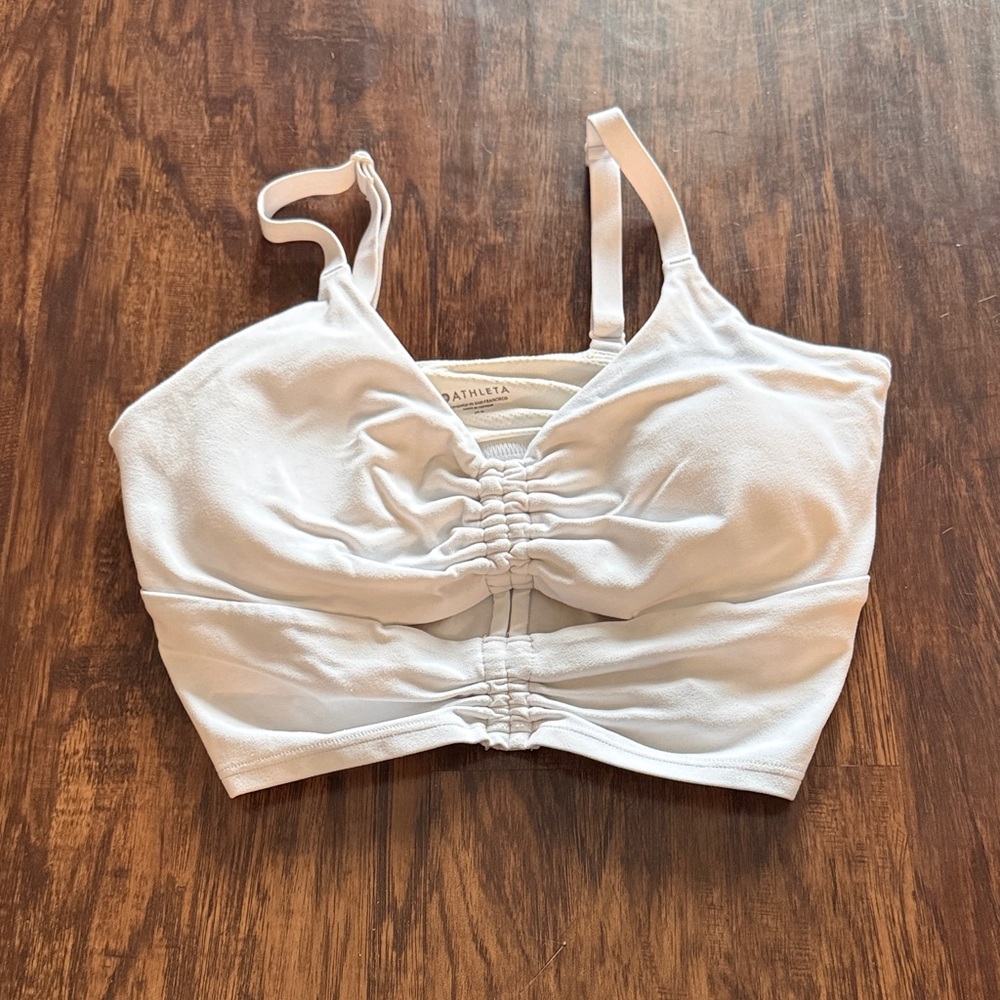 Athleta Ivory Ruched Front Sports Bralette